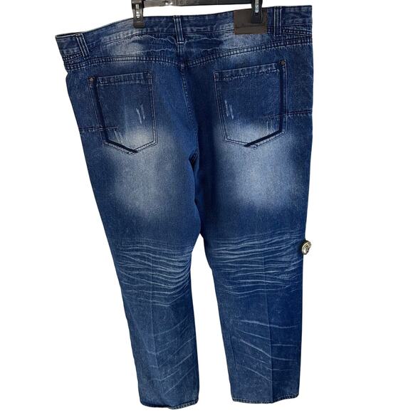 Mens perish nation distressed dark blue cotton jeans plus size 50 - Picture 2 of 7